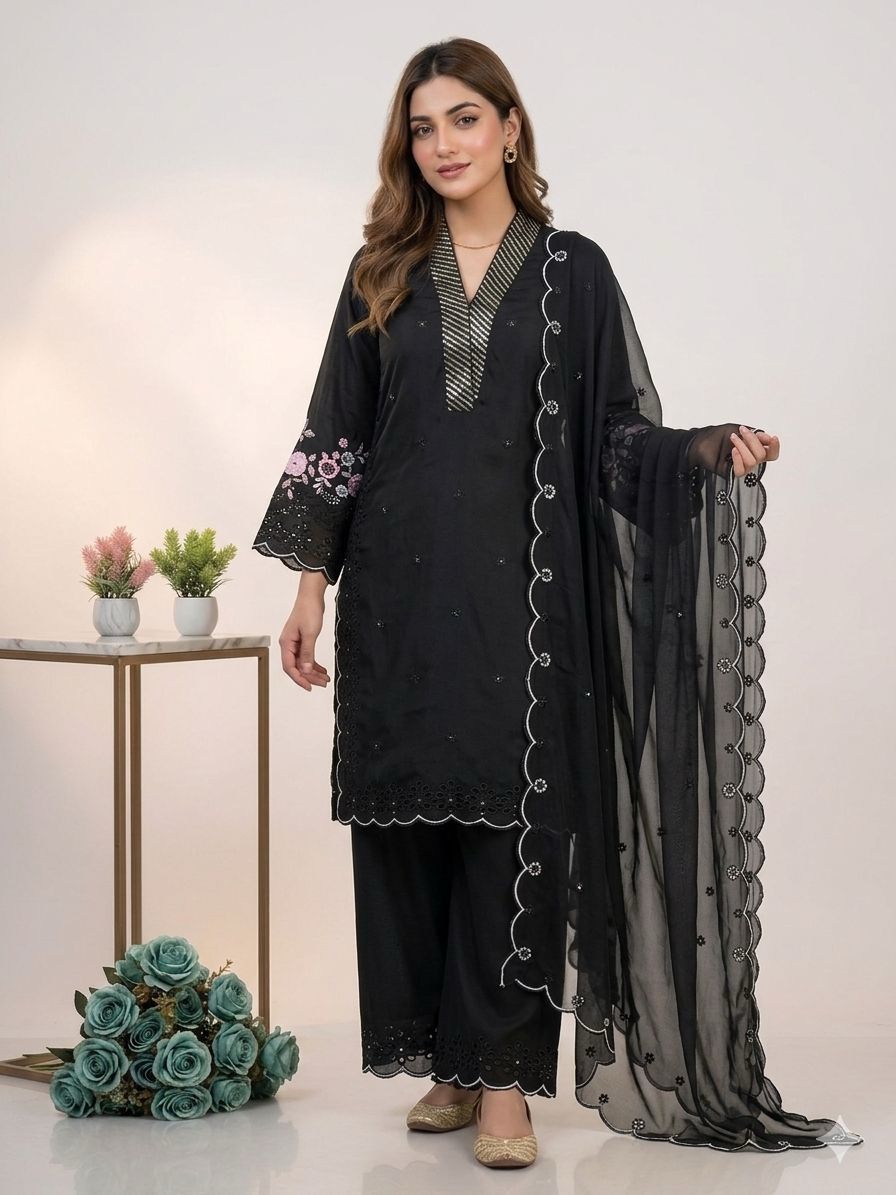 Elegant Embroidered Mal Chanderi Kurta Set