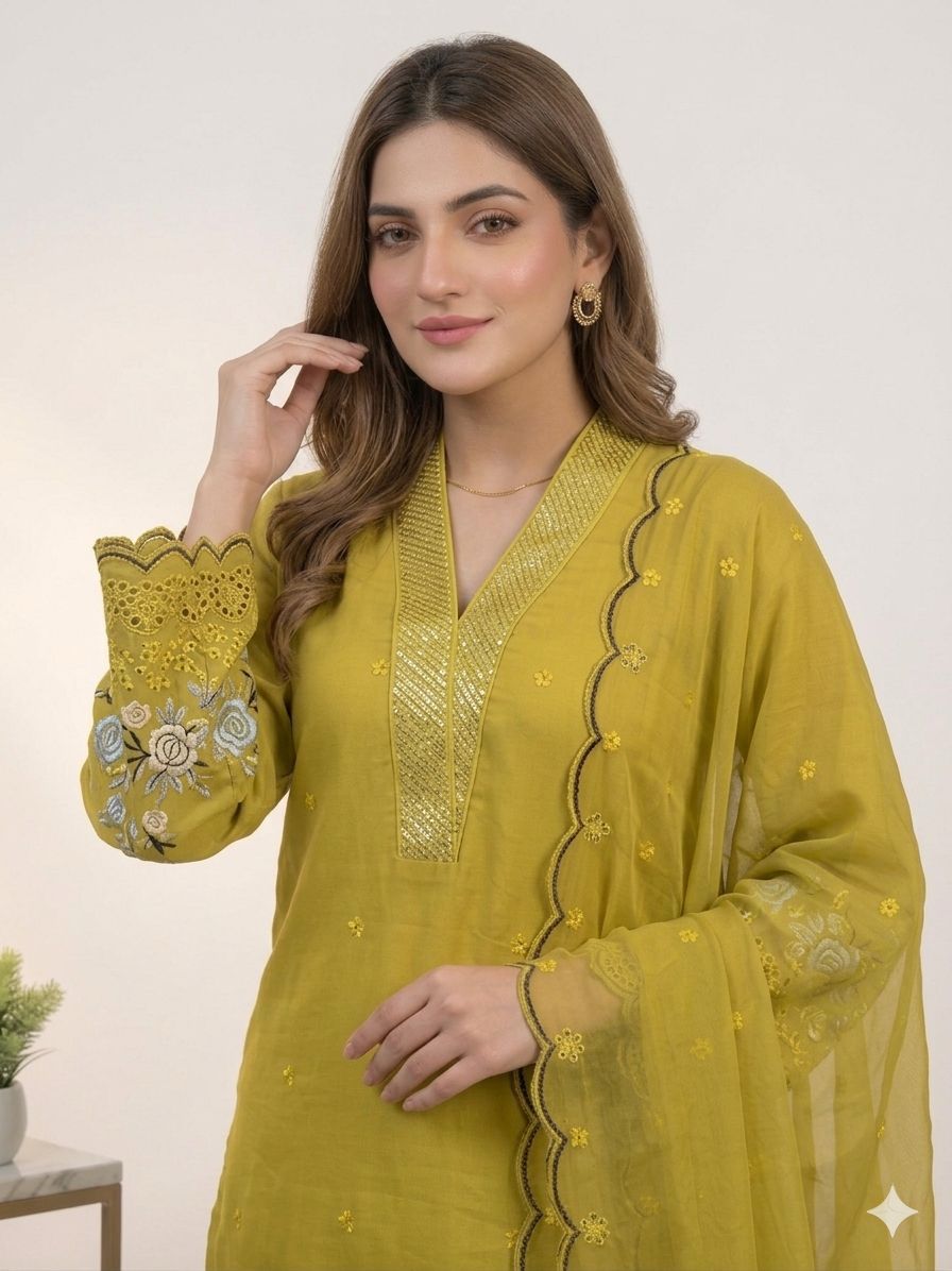 Elegant Embroidered Mal Chanderi Kurta Set
