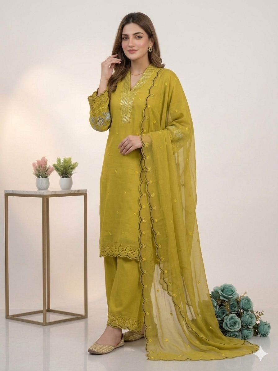 Elegant Embroidered Mal Chanderi Kurta Set