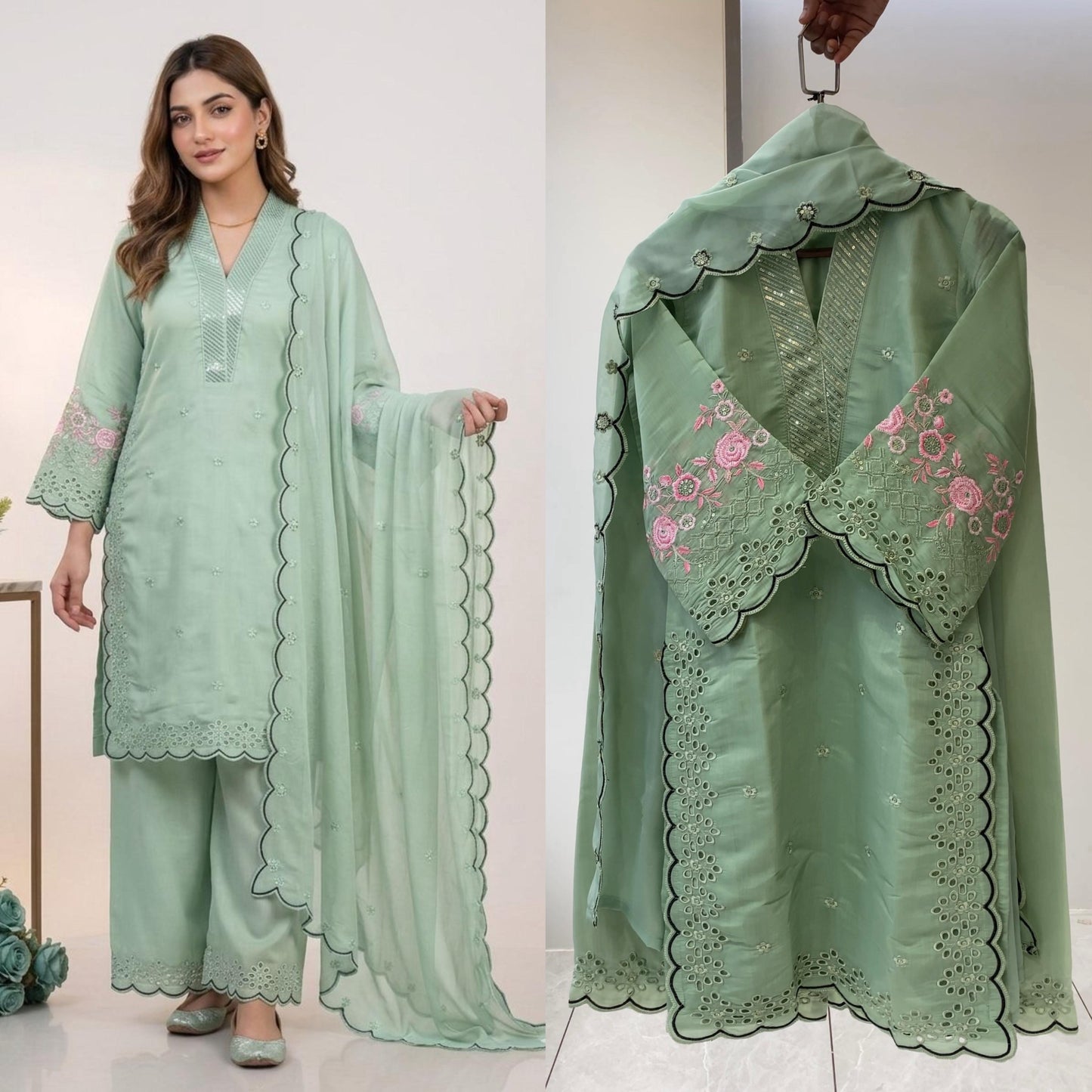 Elegant Embroidered Mal Chanderi Kurta Set