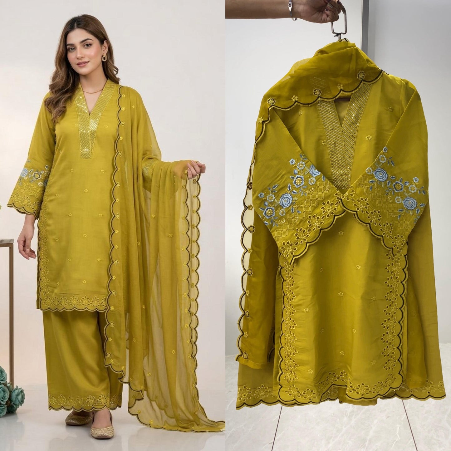 Elegant Embroidered Mal Chanderi Kurta Set