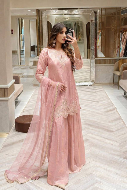Designer Party Wear Top Palazzo And Dupatta Set