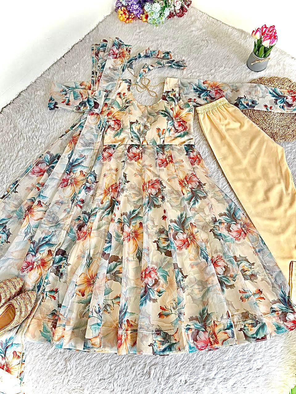 Gorgeous Organza Taby Silk Gown Set