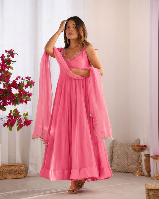 Party Wear Hand Embroidered Anarkali Set