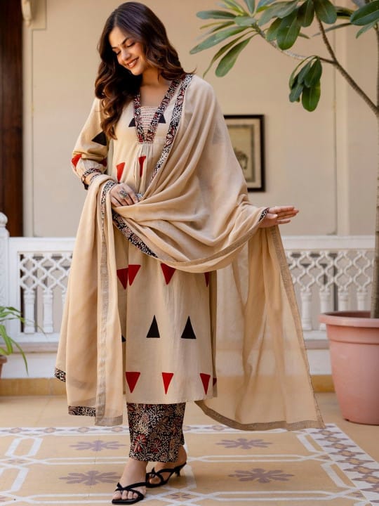 Stylish Ajrakh Print Pure Cotton Kurta Set