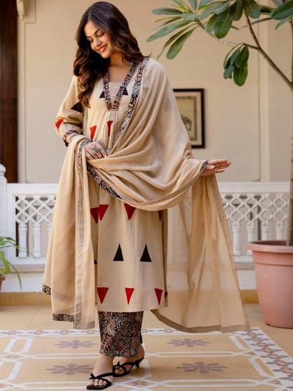 Stylish Ajrakh Print Pure Cotton Kurta Set