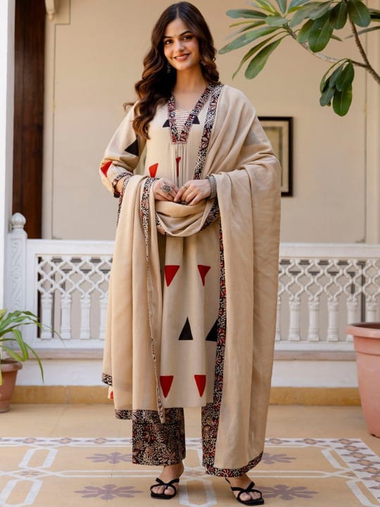 Stylish Ajrakh Print Pure Cotton Kurta Set
