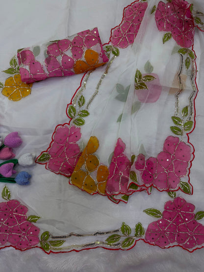 Stunning Floral Soft Tebby Silk Saree