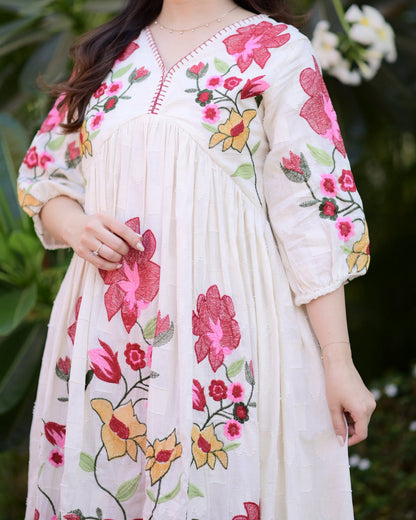 Summer-Friendly Embroidered Rayon Maxi Dress