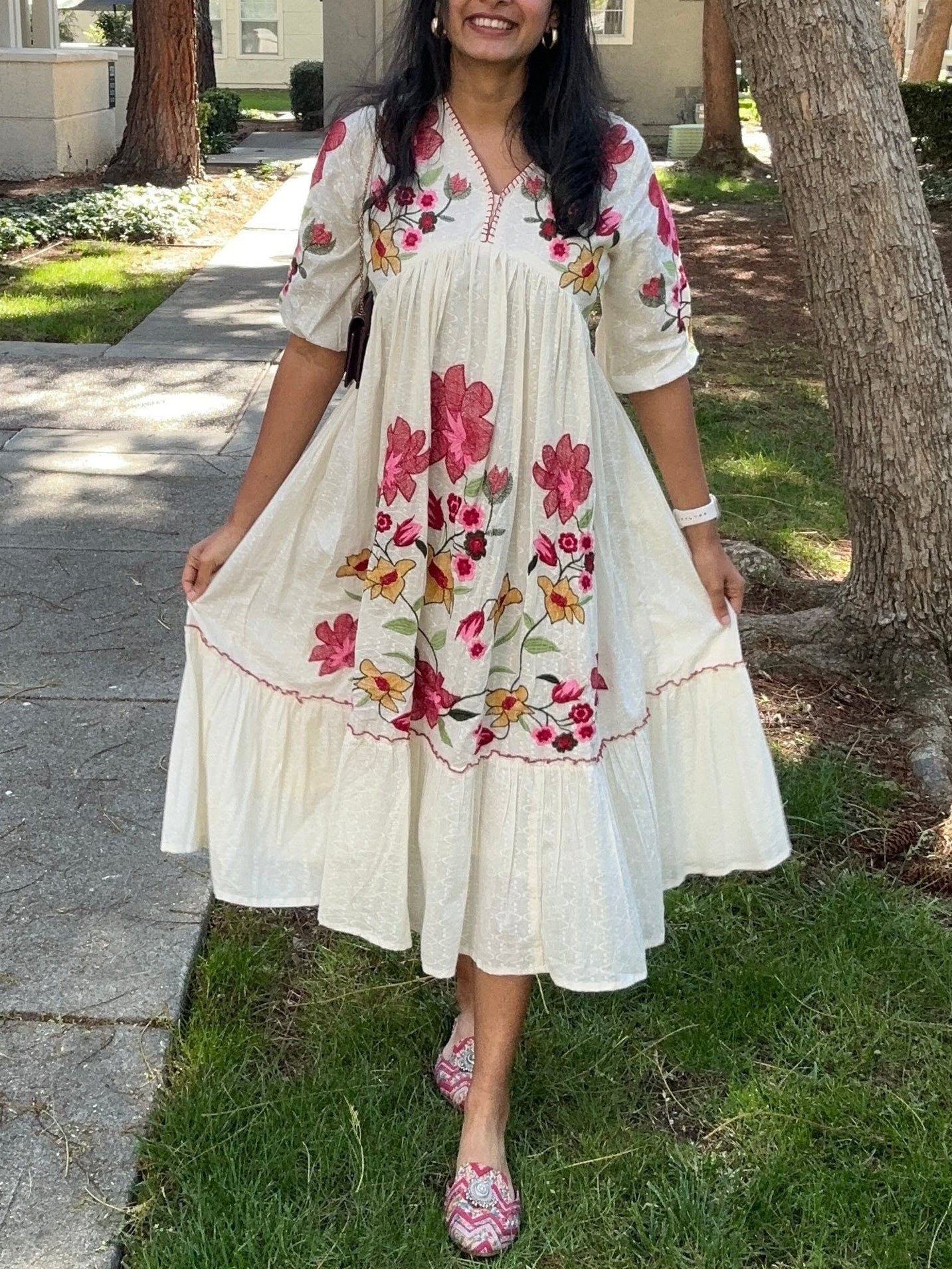 Summer-Friendly Embroidered Rayon Maxi Dress