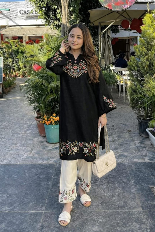 Elegant Floral Embroidered Cotton Co-Ord Set
