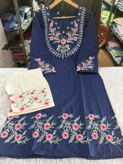 Elegant Embroidered Pure Cotton Co-Ord Set