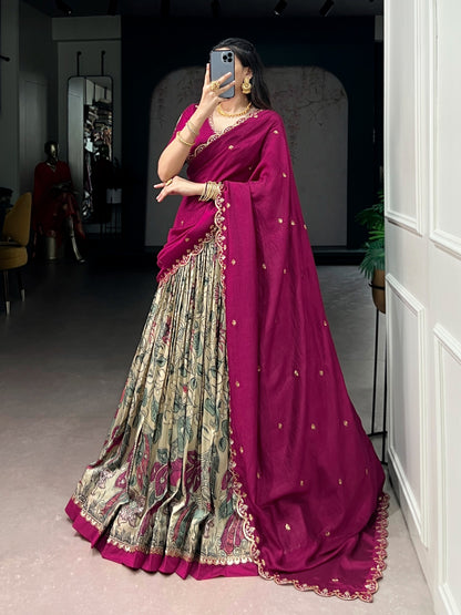 Designer Tasar Silk Kalamkari Lehenga Set