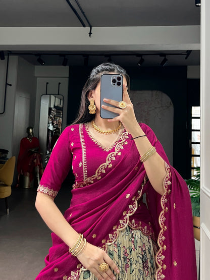 Designer Tasar Silk Kalamkari Lehenga Set