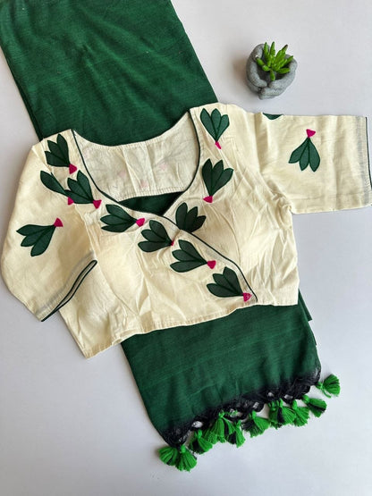 Premium Khadi Cotton Saree Combo With Stitched Blouse
