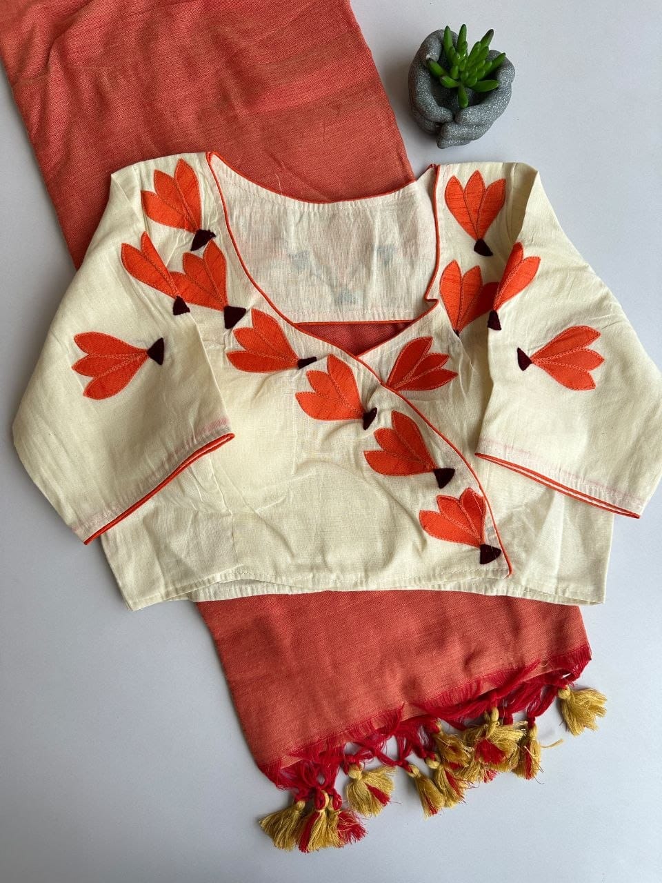 Premium Khadi Cotton Saree Combo With Stitched Blouse