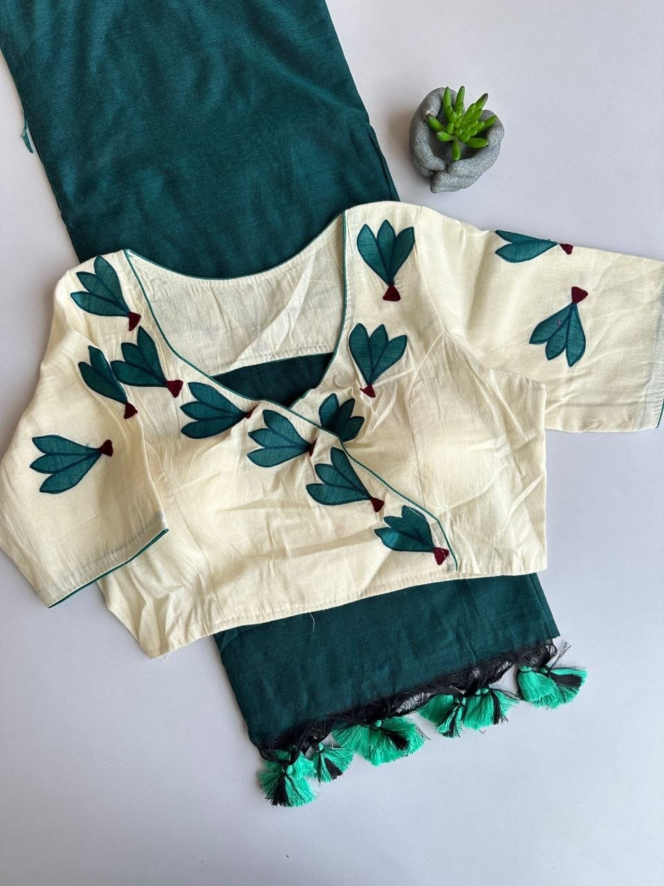 Premium Khadi Cotton Saree Combo With Stitched Blouse