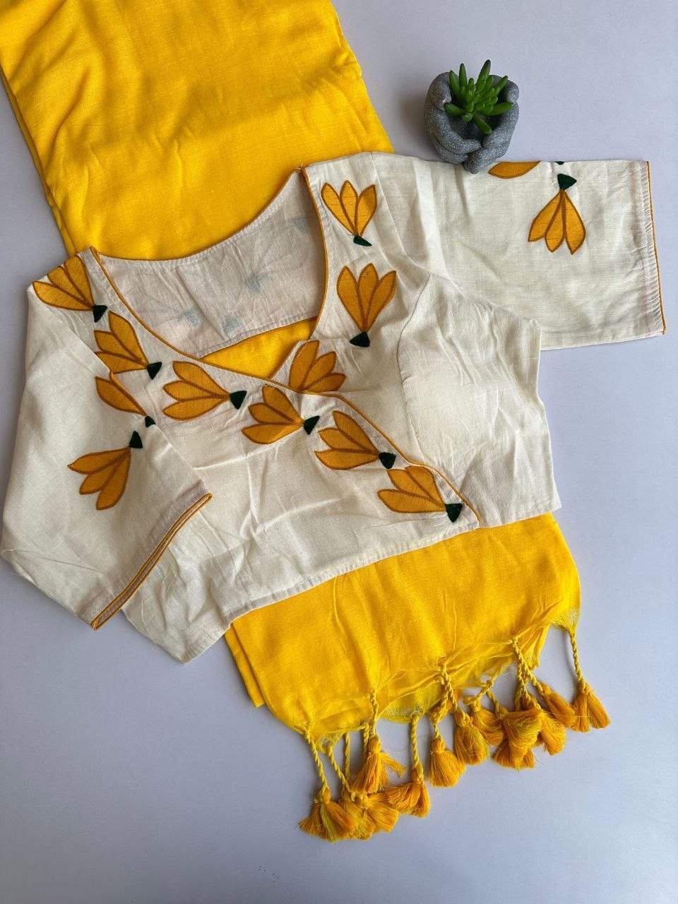 Premium Khadi Cotton Saree Combo With Stitched Blouse