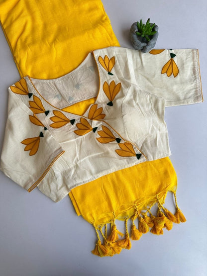 Premium Khadi Cotton Saree Combo With Stitched Blouse