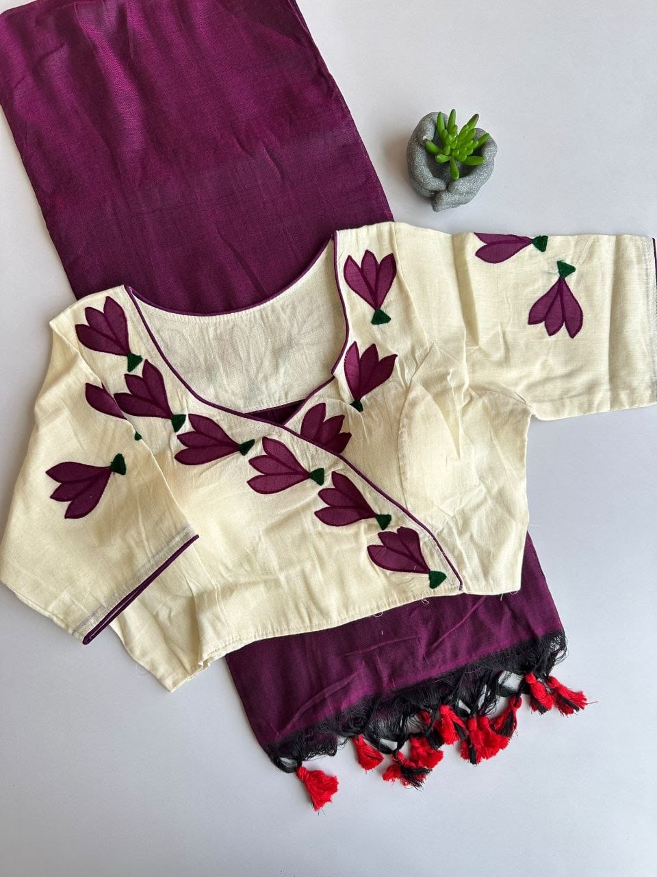 Premium Khadi Cotton Saree Combo With Stitched Blouse