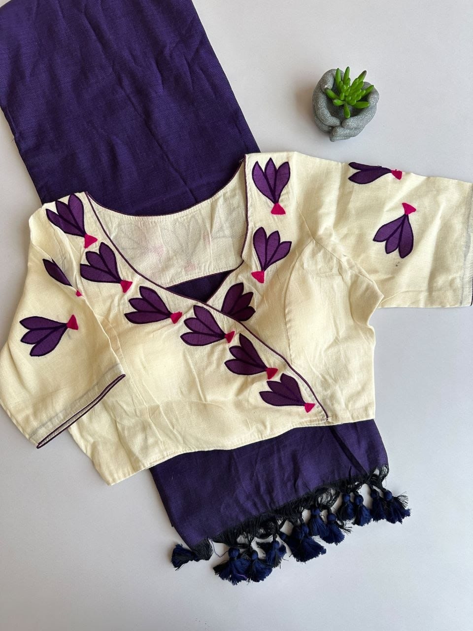 Premium Khadi Cotton Saree Combo With Stitched Blouse