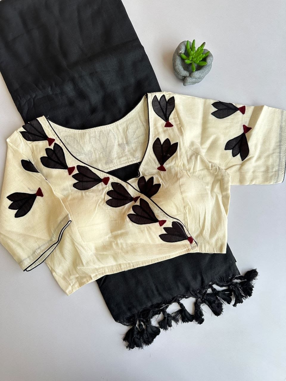 Premium Khadi Cotton Saree Combo With Stitched Blouse