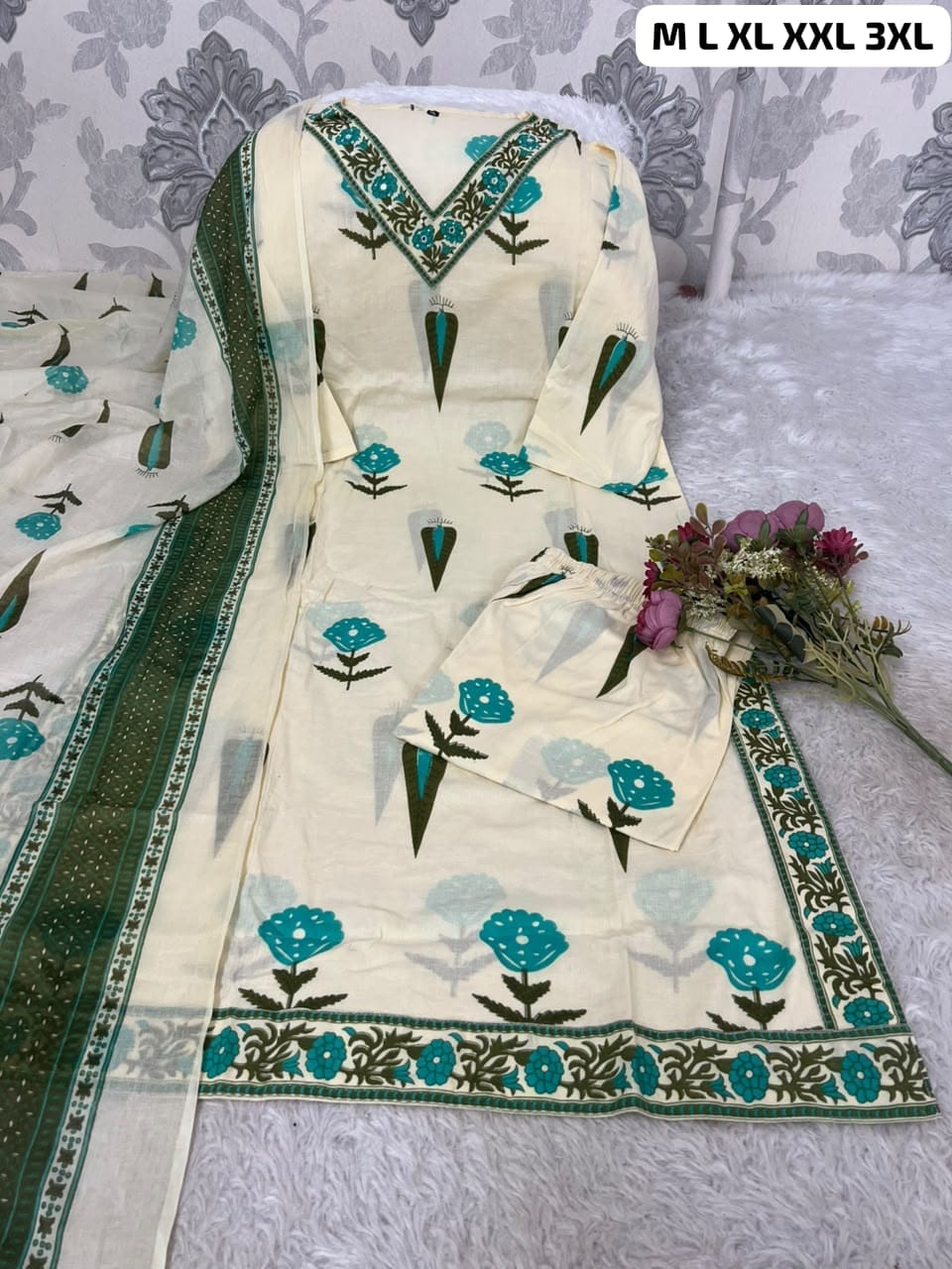 Premium Printed Cotton Kurta Set With Intricate Handwork