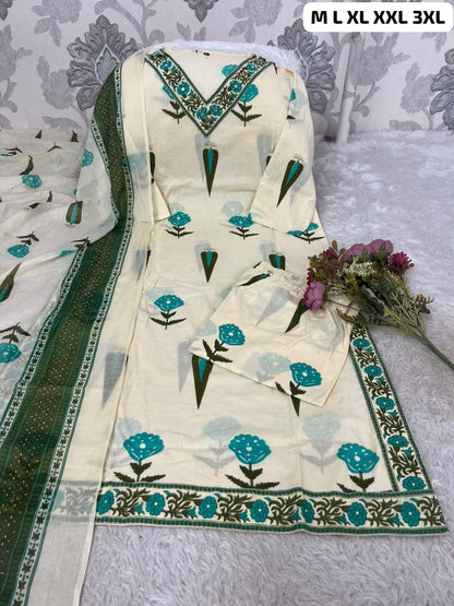Premium Printed Cotton Kurta Set With Intricate Handwork