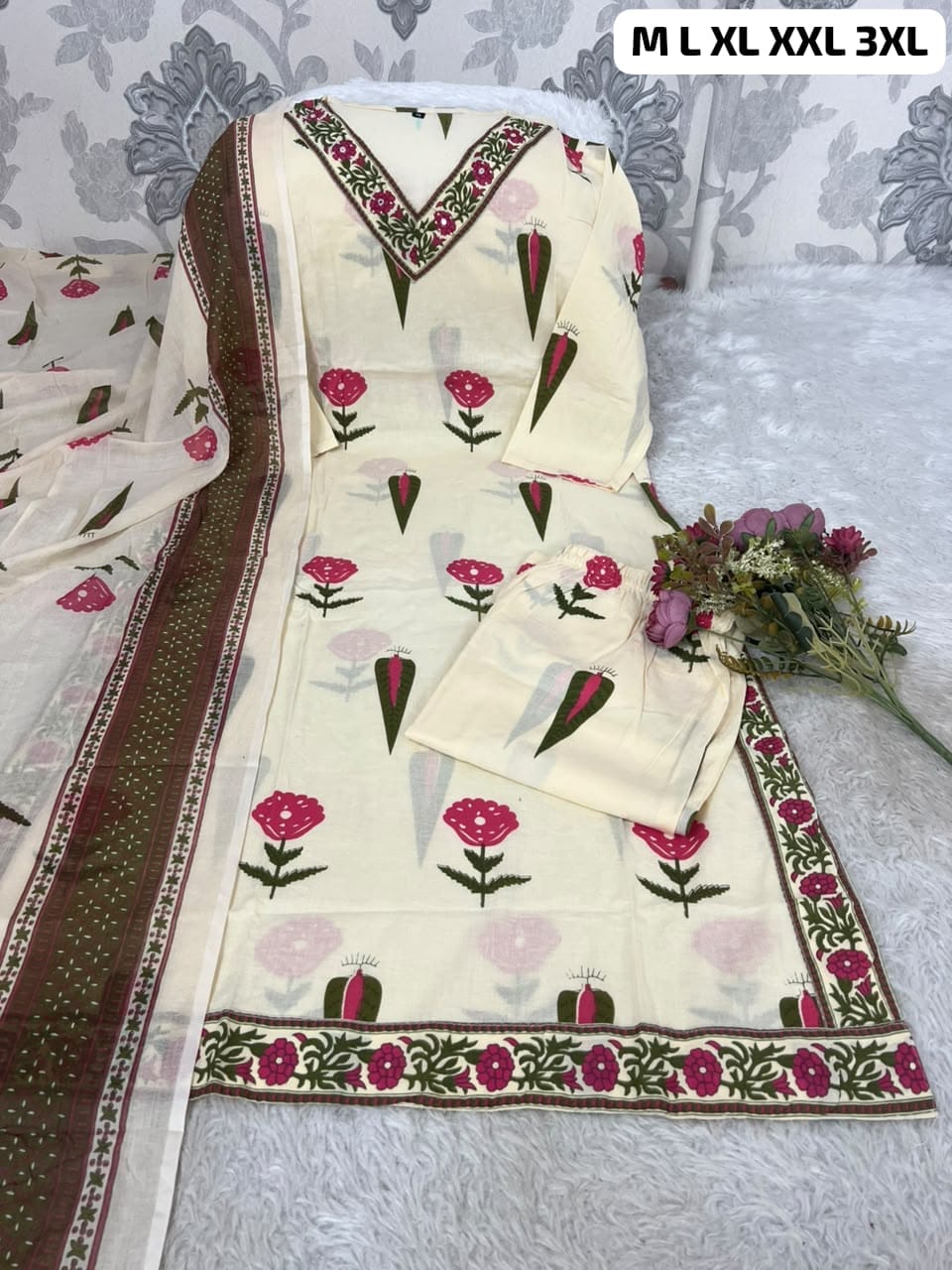 Premium Printed Cotton Kurta Set With Intricate Handwork