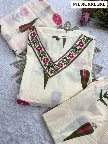 Premium Printed Cotton Kurta Set With Intricate Handwork