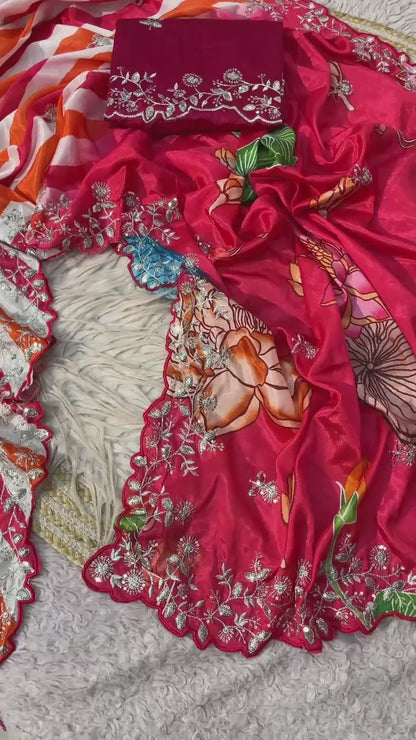 Beautiful Kalamkari-inspired Chinon Saree