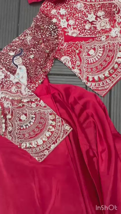 Super Trending Red Sequence Work Ready-to-Wear Saree