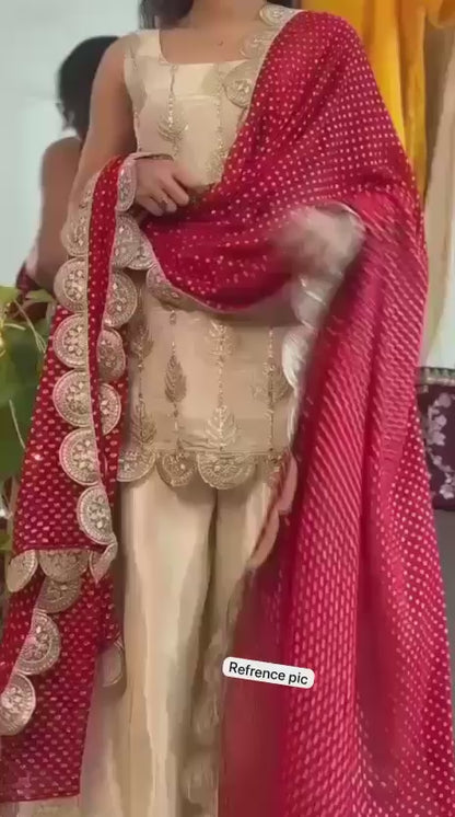Party Wear Sharara Set With Red Dupatta