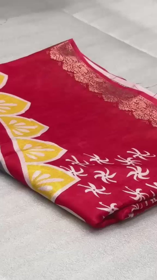Durga Puja Pure Tussar Silk Printed Saree
