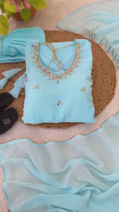 Party Wear Hand Embroidered Anarkali Set