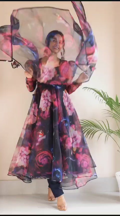 Designer Floral Organza Anarkali Set
