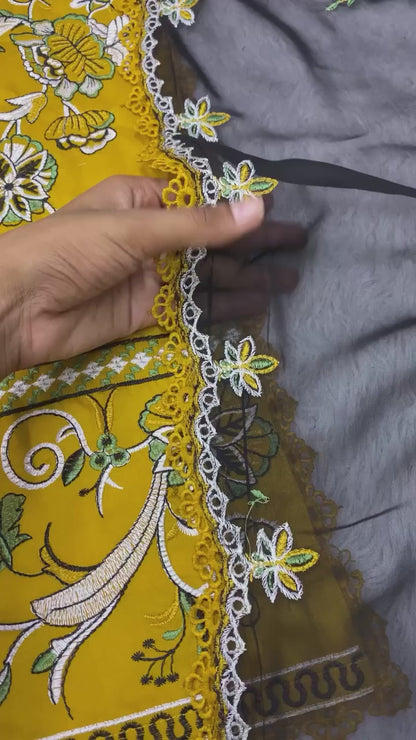 Designer Yellow Embroidered Palazzo Set