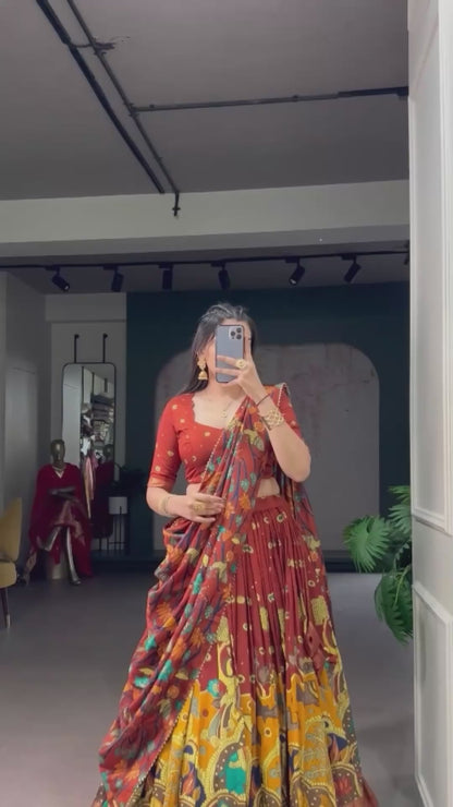 Designer Tasar Silk Kalamkari Print Lehenga Choli