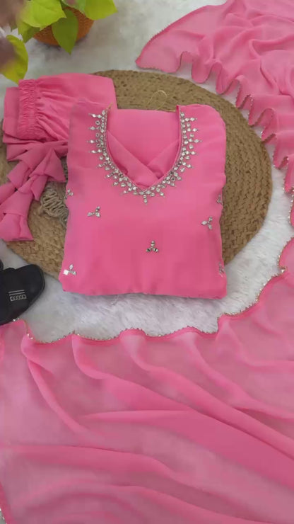 Party Wear Hand Embroidered Anarkali Set