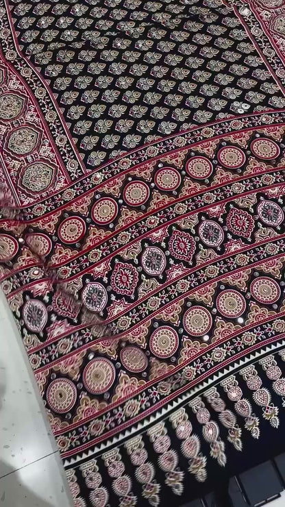 Ajrakh Soft Crepe Mirror Work Saree