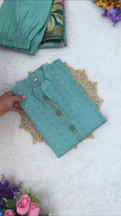 Elegant Chanderi Kurta Set With Designer Dupatta