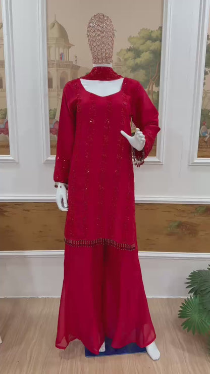 Premium Rangoli Silk 3-Piece Kurta Palazzo Set