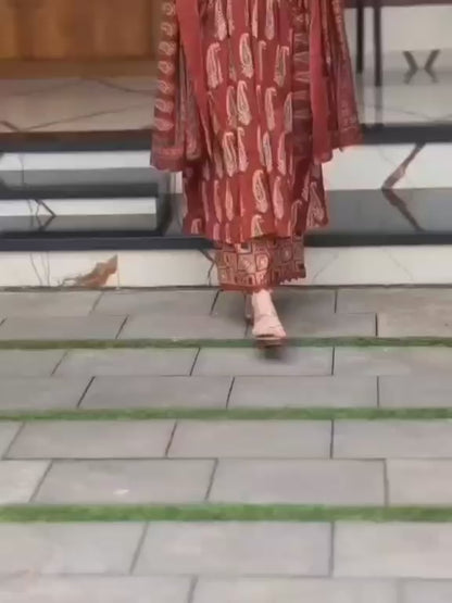 Stylish Printed Mirror Work Cotton Kurta 3-Piece Set
