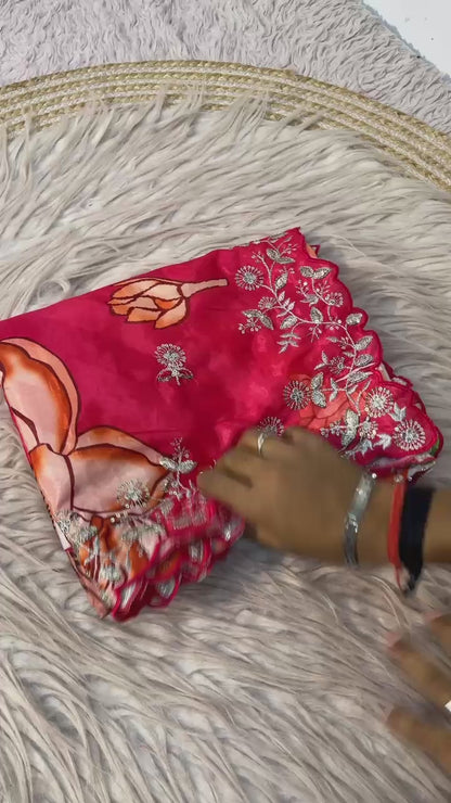 Beautiful Kalamkari-inspired Chinon Saree
