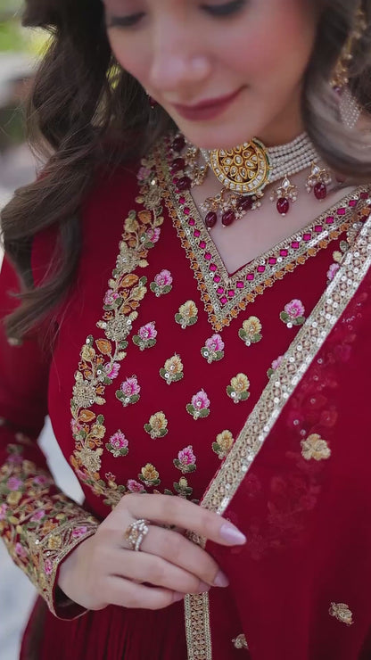 Blooming Maroon Gown With Dupatta