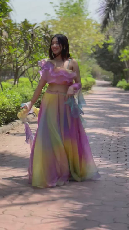 Haldi Special Vibrant Organza Lehenga Set