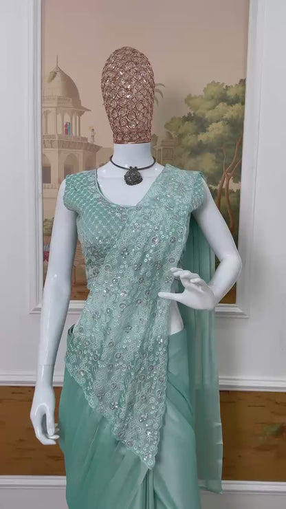Trending Ready To Wear Chinon Saree