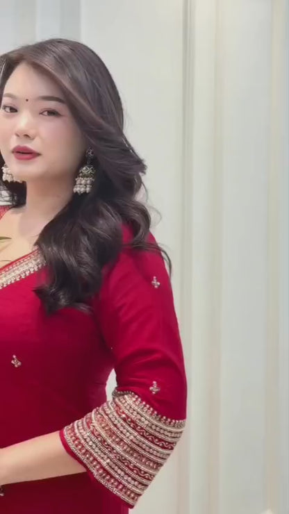 Premium Berry Silk Festive Suit Set