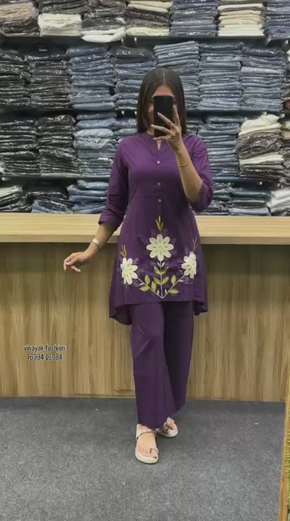 Embroidered Yellow Cotton Co-ord Set