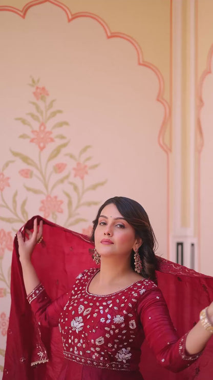 Festive Beads Embroidery Gown Dupatta Set